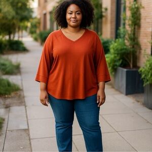 Rust Orange V-Neck Top